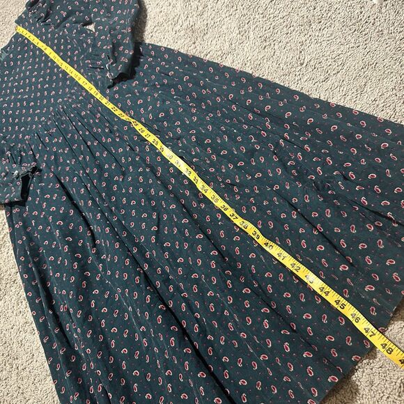 Vtg Laura Ashley Green Corduroy Paisley Cottage Prairie Long Sleeve Midi Dress - Picture 3 of 11